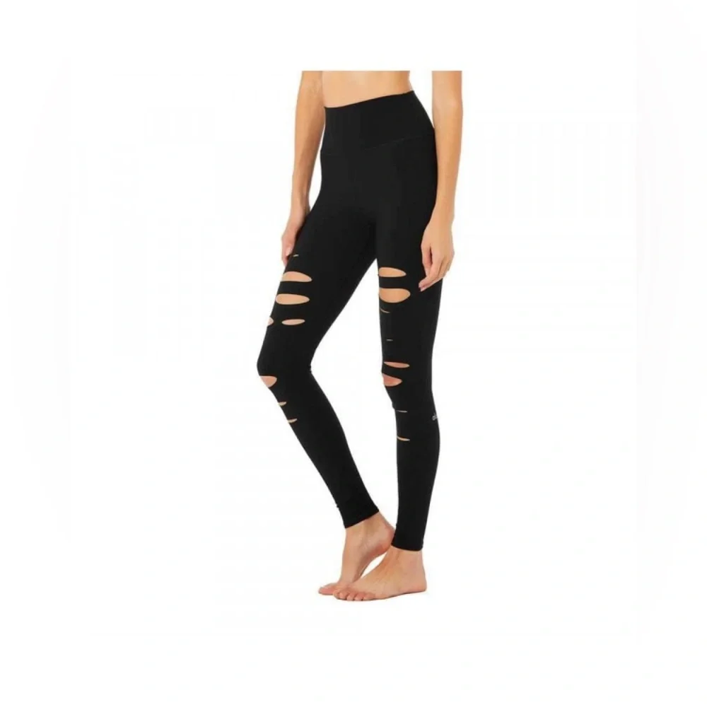 Alo Yoga High Waist Ripped Warrior Leggings Black Size S